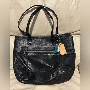 Vintage Coach Black Leather Tote Bag